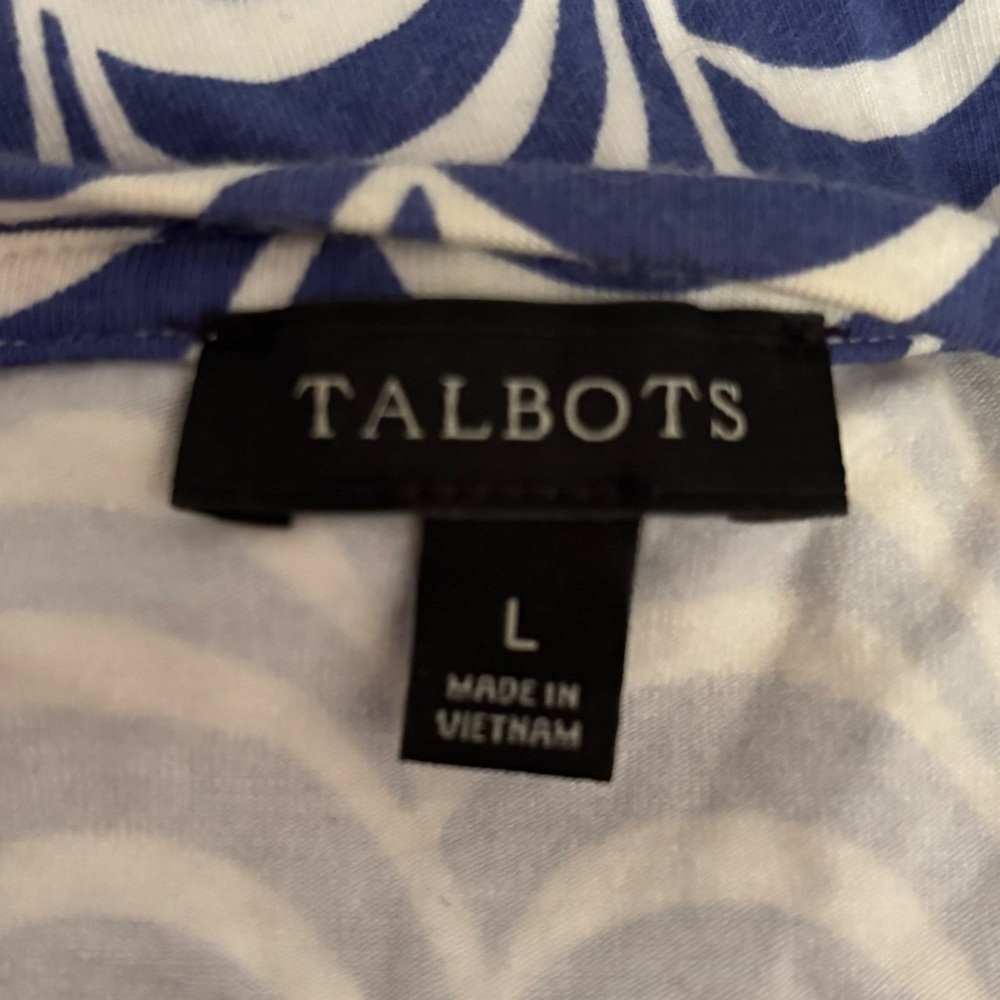 Talbots Blue and White Wavy Striped Tank Top Size Large Sleeveless Boat Neck Top - Picture 2 of 6